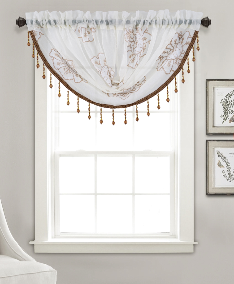 Vlb01690 47 X 37 In. Bergen Floral Embroidered Swag Valance, Taupe