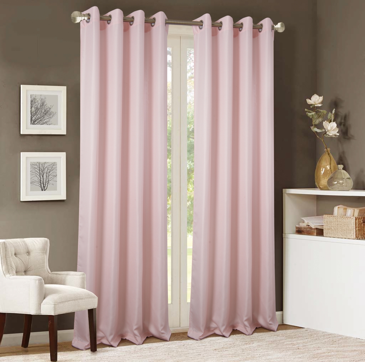 Pna228103 54 X 90 In. Akron Textured Jacquard Single Grommet Curtain Panel, Blush