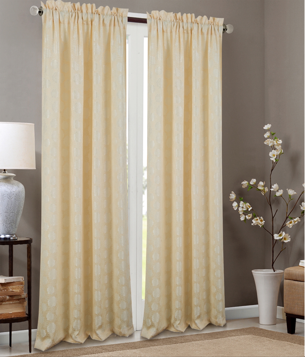 Pnk24105 53 X 84 In. Kayla Floral Textured Jacquard Single Rod Pocket Curtain Panel, Beige