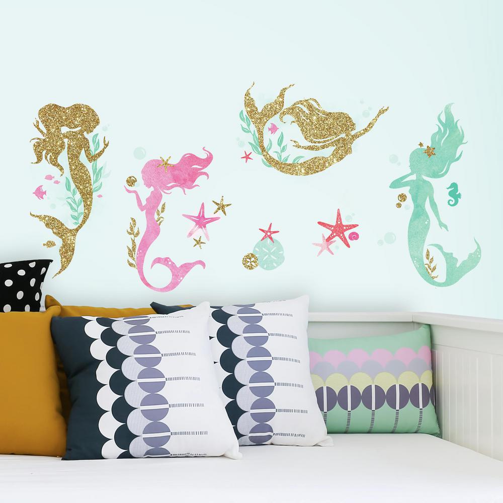 Mermaid Peel & Stick Wall Decals With Glitter