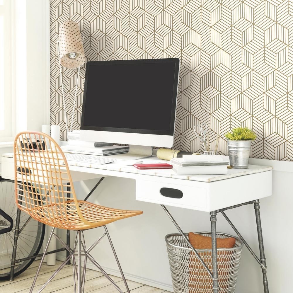 Stripped Hexagon Peel & Stick Wallpaper, White & Gold