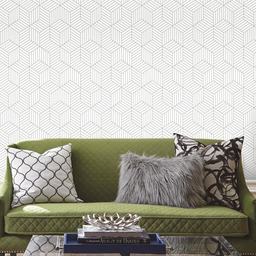 Stripped Hexagon Peel & Stick Wallpaper, White & Grey