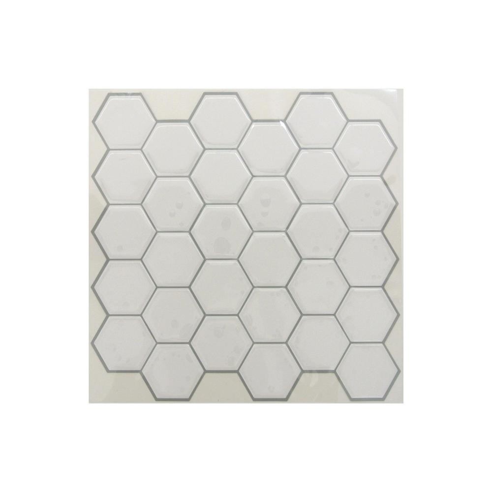 White Hexagon Stick Tiles - Pack Of 4