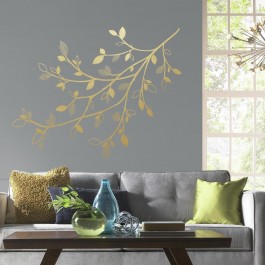 Gold Branch Peel & Stick Giant Wall Decals With 3d Leaves