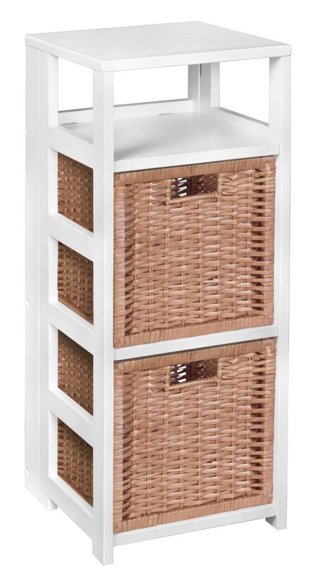 Ffsq3412whwnt Flip Flop 34 In. Square Folding Bookcase With 2 Full Size Wicker Storage Baskets, White & Natural