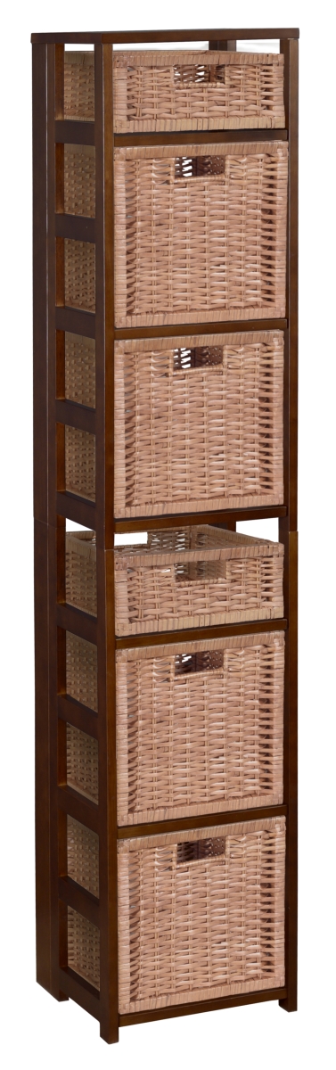 Ffsq6712mwwnt Flip Flop 67 In. Square Folding Bookcase With Wicker Storage Baskets, Mocha Walnut & Natural