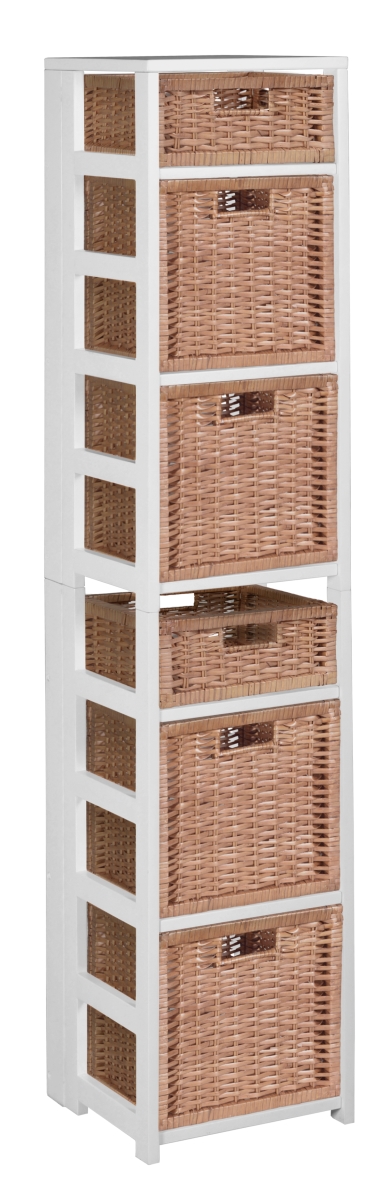 Ffsq6712whwnt 67 In. Flip Flop Square Folding Bookcase With Wicker Storage Baskets- White & Natural