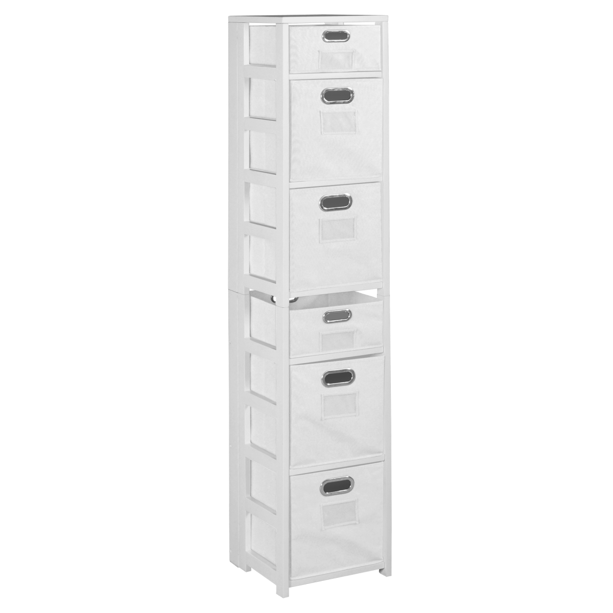 Ffsq6712whwh 67 In. Flip Flop Square Folding Bookcase With Folding Fabric Bins- White & White