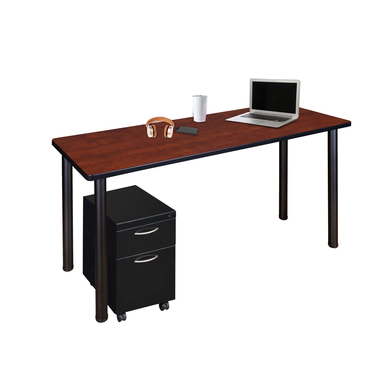 UPC 192357220245 product image for MDCLMP4824CHBK 48 x 24 in. Kee Mobile Desk with Storage & Cherry Top, Black  | upcitemdb.com