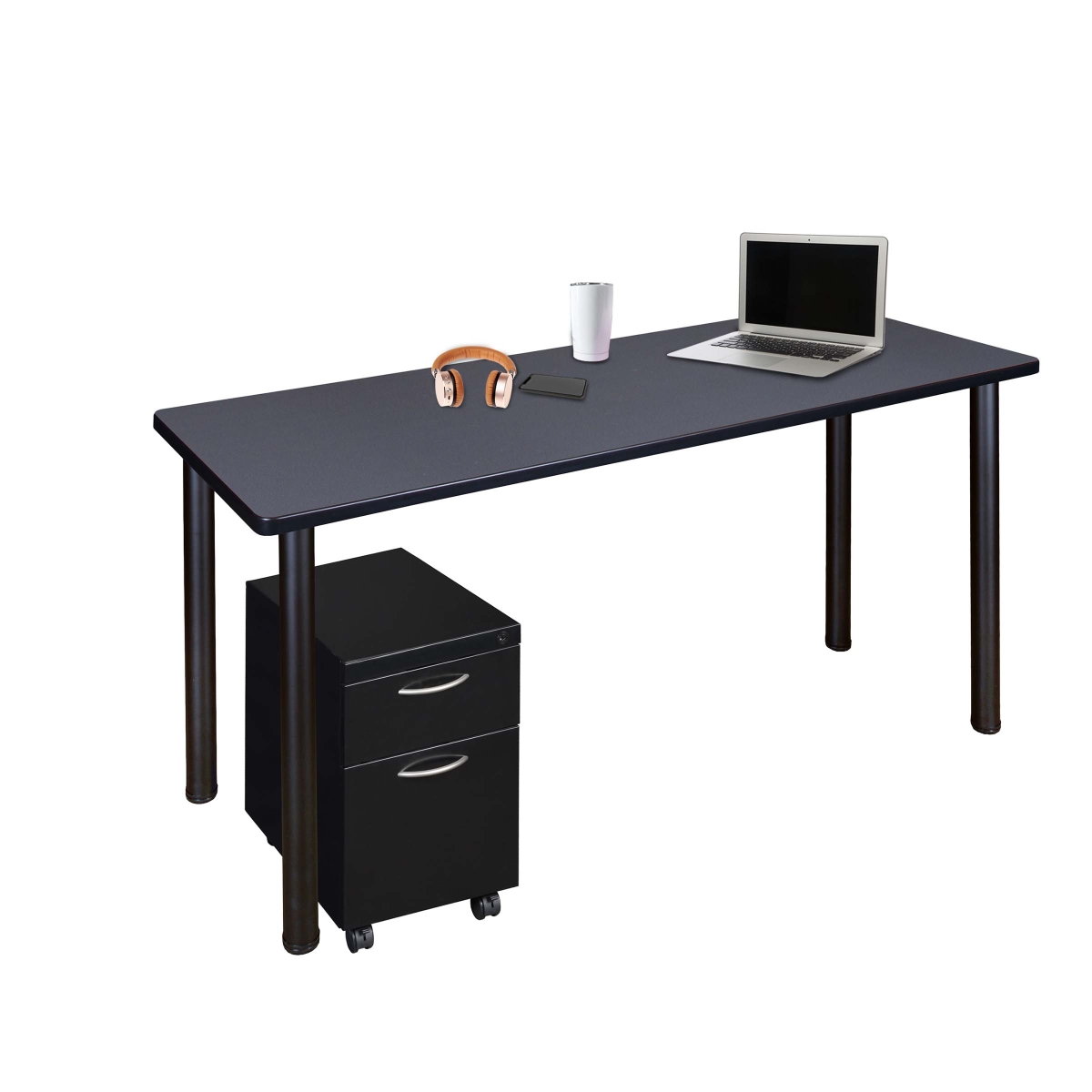 UPC 192357220252 product image for MDCLMP4824GYBK 48 x 24 in. Kee Mobile Desk with Storage & Grey Top, Black Le | upcitemdb.com