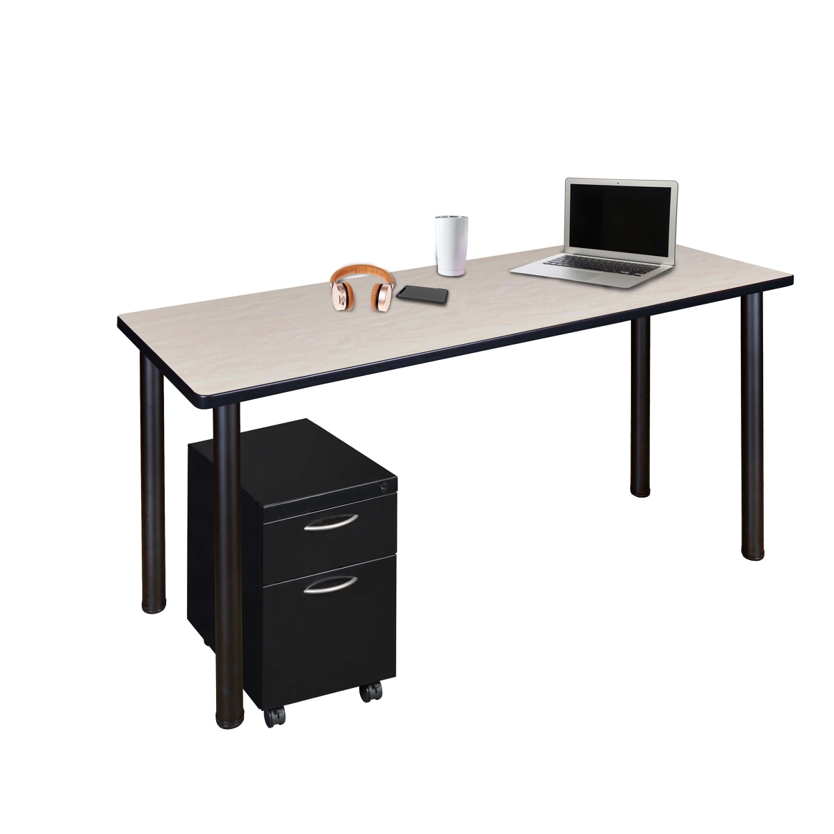 UPC 192357220276 product image for MDCLMP4824PLBK 48 x 24 in. Kee Mobile Desk with Storage & Maple Top, Black L | upcitemdb.com