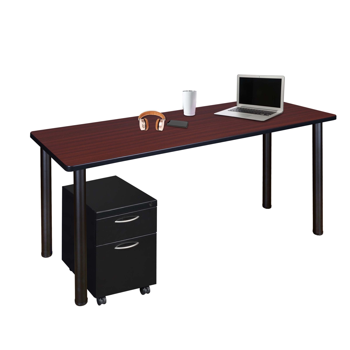 UPC 192357220320 product image for MDCLMP6024MHBK 60 x 24 in. Kee Mobile Desk with Storage, Mahogany & Black | upcitemdb.com