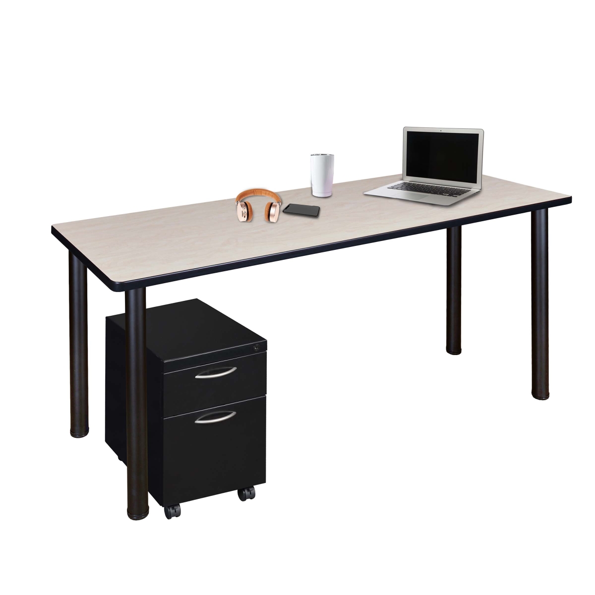 UPC 192357220337 product image for MDCLMP6024PLBK 60 x 24 in. Kee Mobile Desk with Storage & Maple Top, Black L | upcitemdb.com