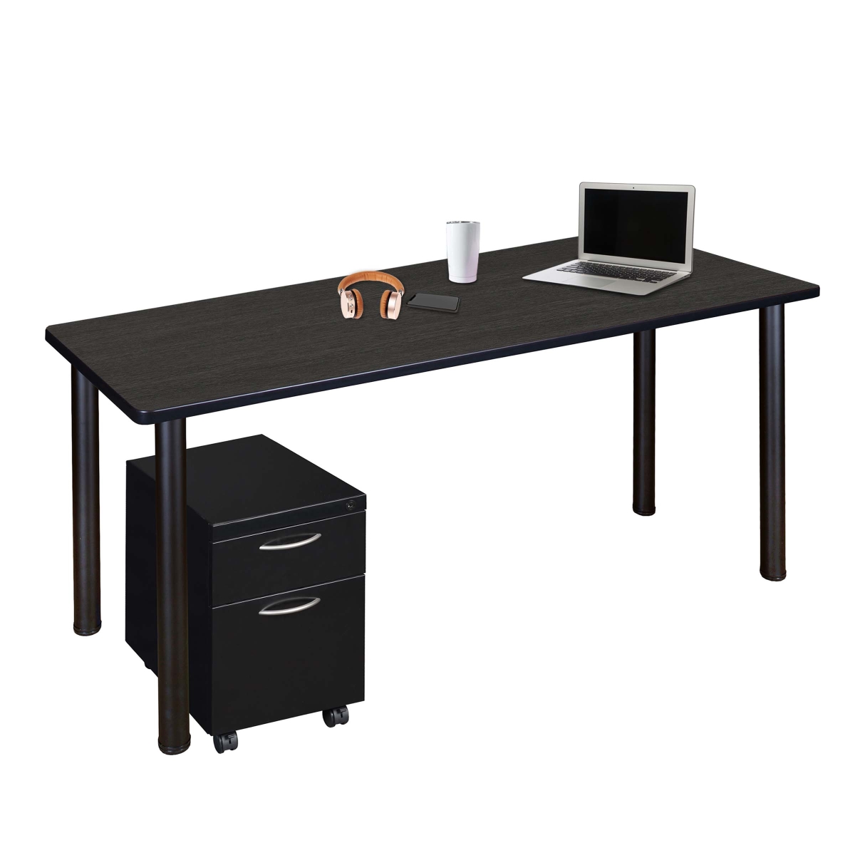 UPC 192357220351 product image for MDCLMP6624AGBK 66 x 24 in. Kee Mobile Desk with Storage, Ash Grey & Black | upcitemdb.com