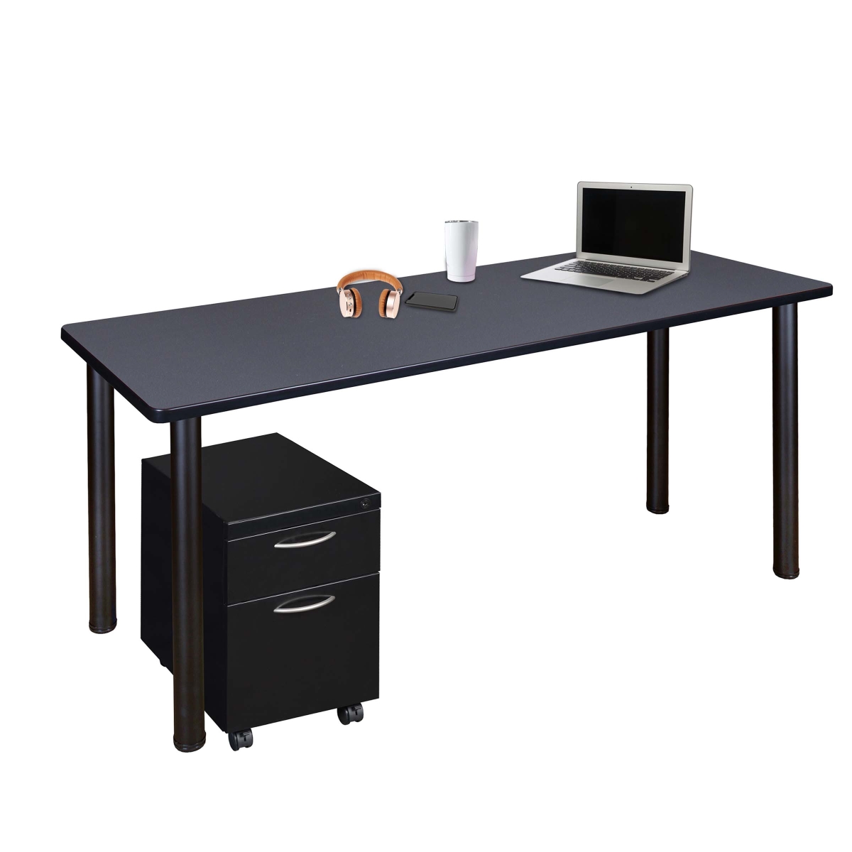 UPC 192357220375 product image for MDCLMP6624GYBK 66 x 24 in. Kee Mobile Desk with Storage, Grey & Black | upcitemdb.com