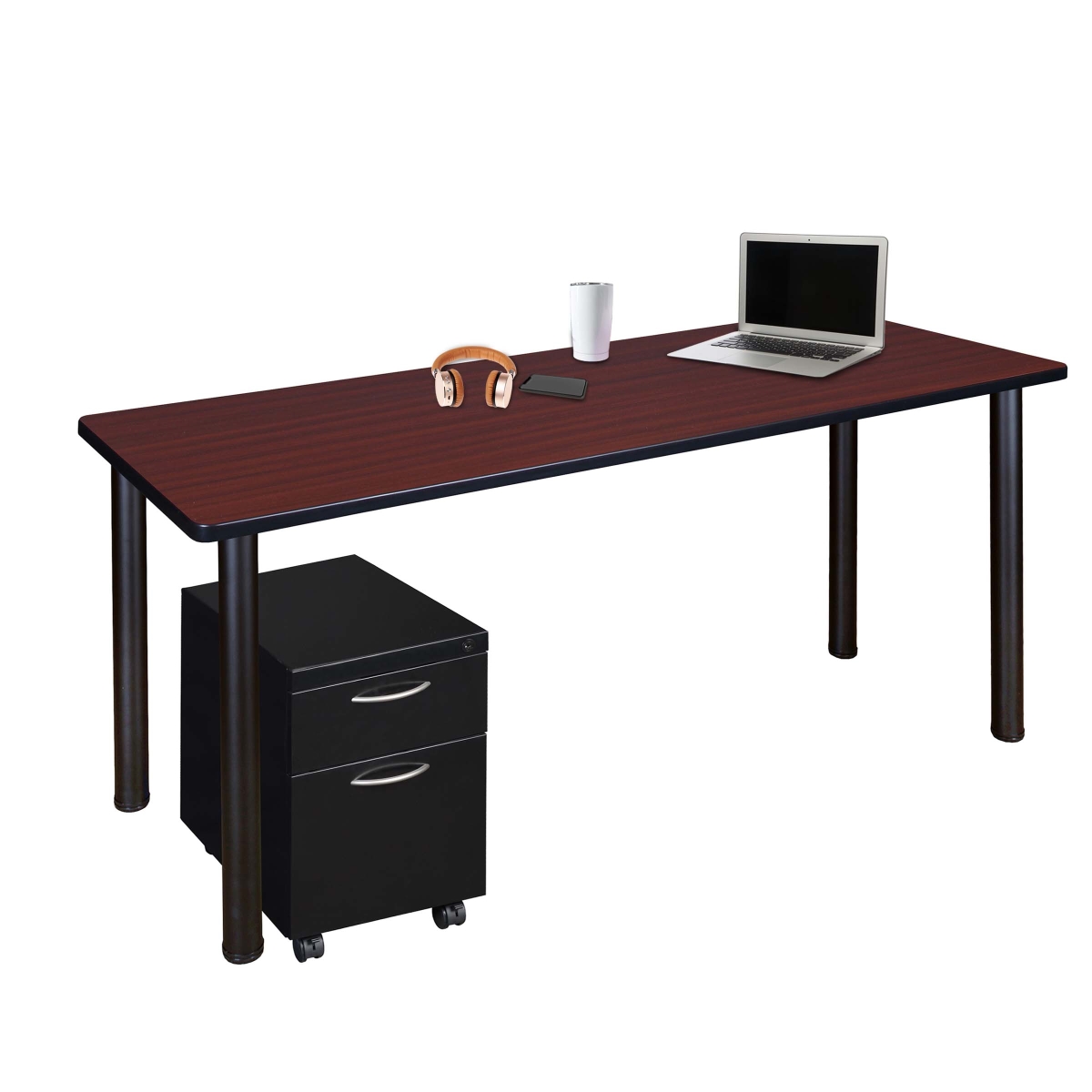 UPC 192357220382 product image for MDCLMP6624MHBK 66 x 24 in. Kee Mobile Desk with Storage, Mahogany & Black | upcitemdb.com