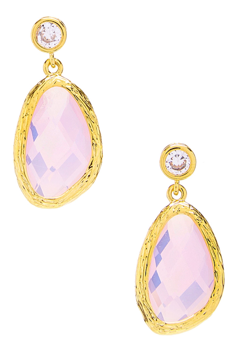 Double Drop Oblong Freeform & Bezel Gemstone Earrings, Pink Chalcedony