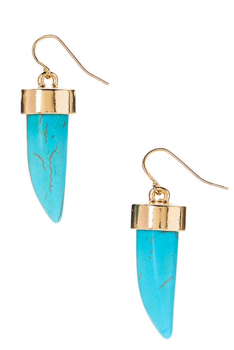 610110116612 Gold Tipped Gemstone Horn Earrings, Turquoise