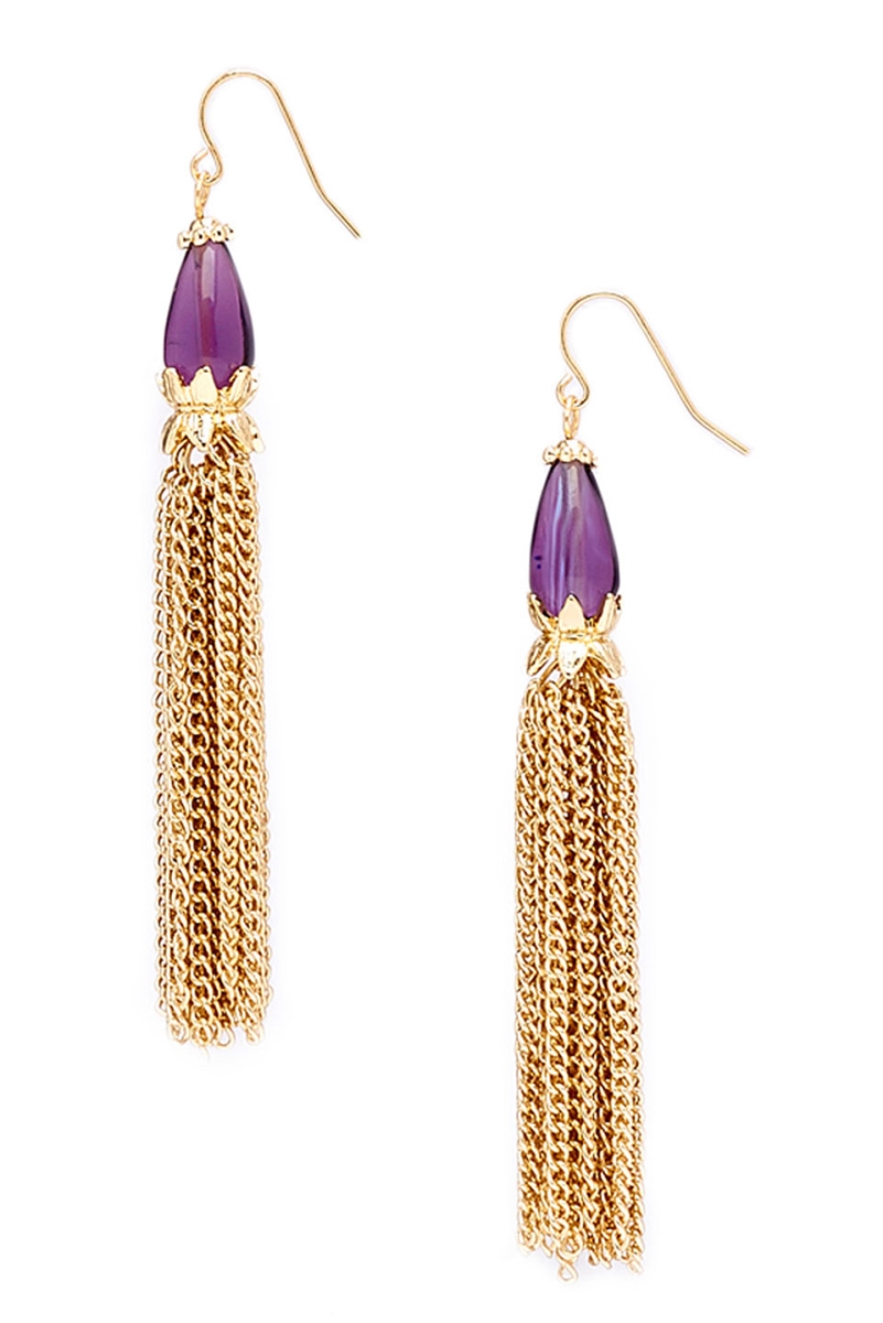 610110118505 Gemstone Gold Tassel Drop Earrings, Amethyst