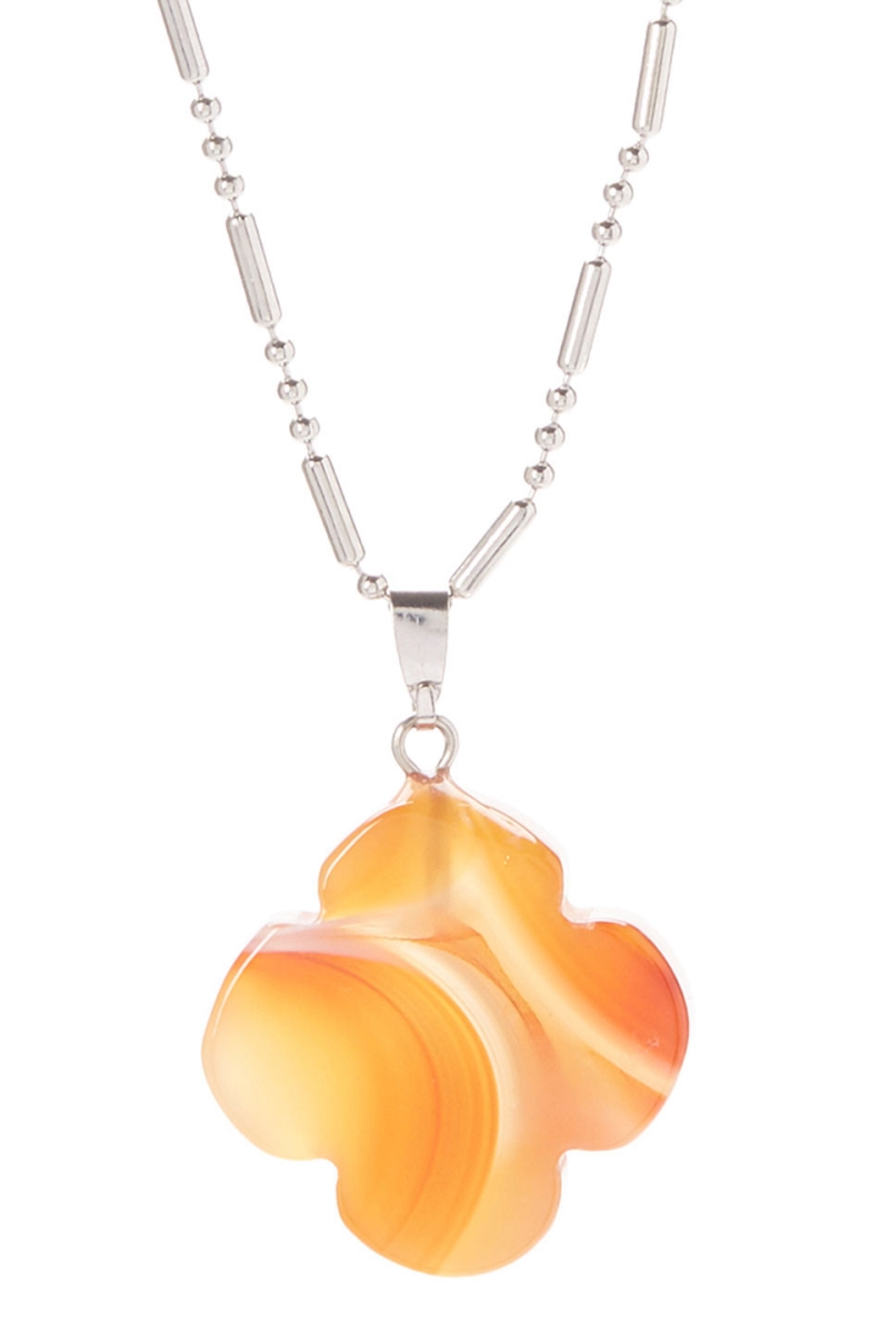 610311311903 Quatrefoil Gemstone Pendant Corded Necklace, Amber