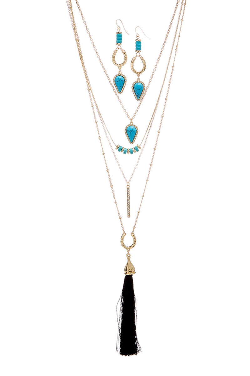 Turquoise Earring & Multi Layer Necklace Set