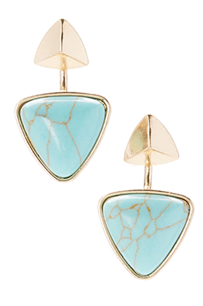 610110114612 Trillion Shaped Gemstone Drop Earrings -turquoise