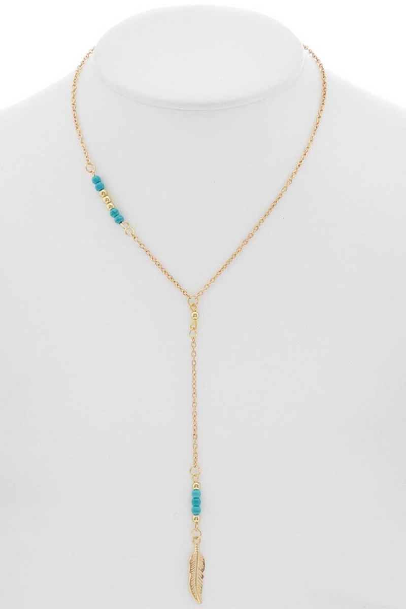 610311308612 Feather Y Chain Necklace - Turquoise