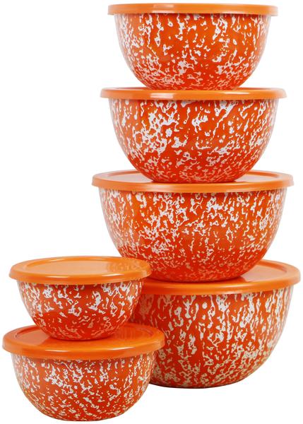 44850 Calypso Basics Bowl Set, Orange Marble, 12 Piece