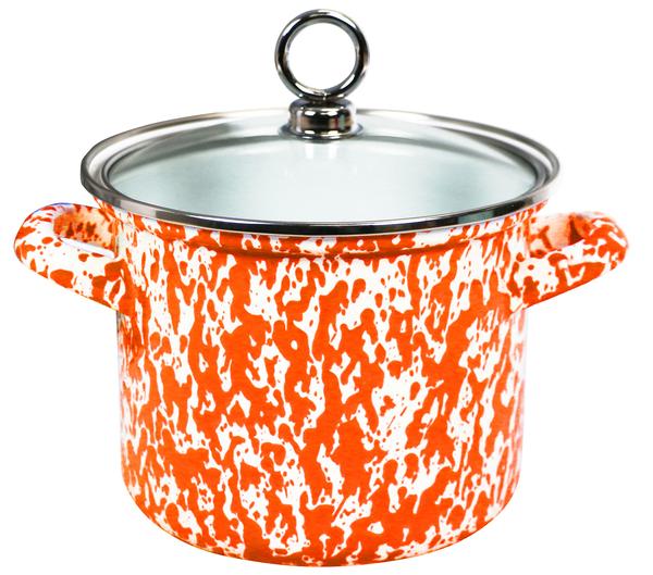 59850 1.5 Qt Stock Pot With Glass Lid, Orange Marble