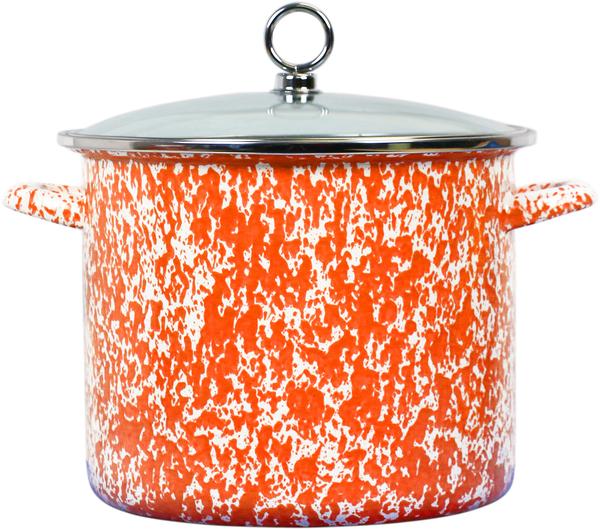 78850 8 Qt Calypso Basics Stock Pot With Glass Lid, Orange Marble