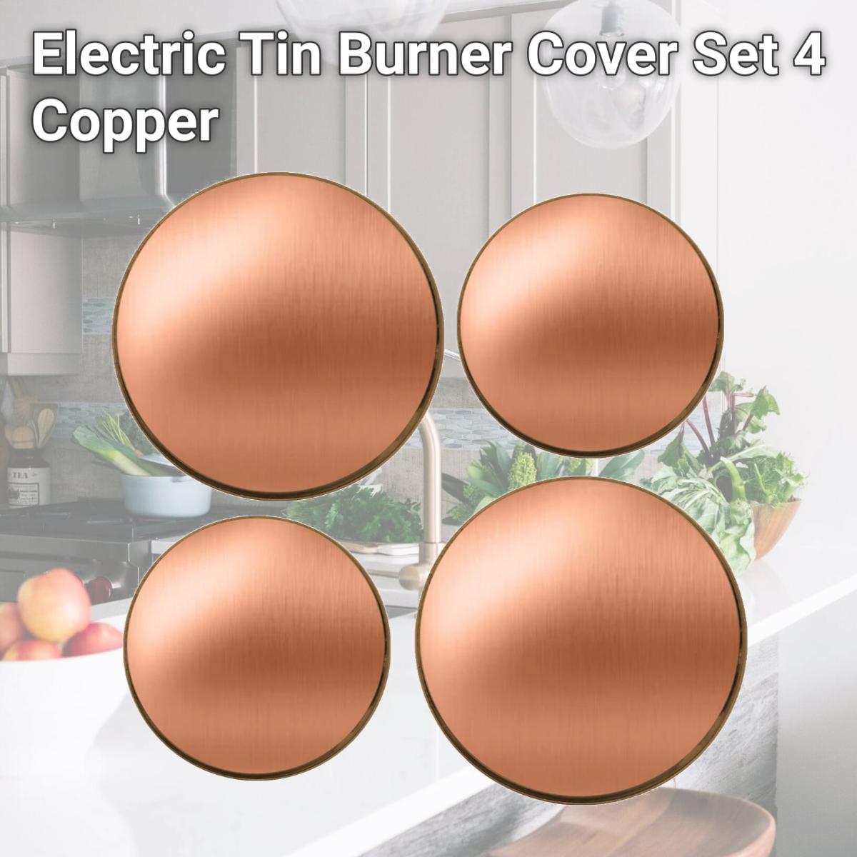 Picture of Reston Lloyd Burner Covers for Electric Stovetop, Decorative Lightweight Tin Covers, Set of 4 Covers (2-8 inch &amp; 2-10 inch), Conceals Messy Drip Pans  - Copper