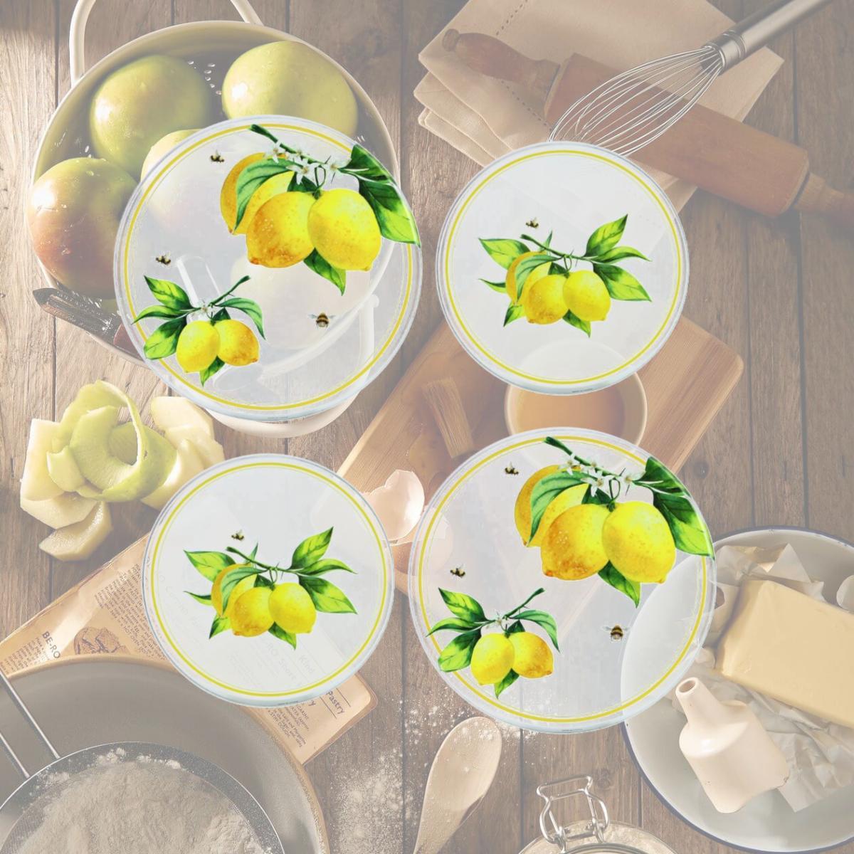 Picture of Reston Lloyd Burner Covers for Electric Stovetop, Decorative Lightweight Tin Covers, Set of 4 Covers (2-8 inch &amp; 2-10 inch), Conceals Messy Drip Pans  - Fresh Lemons