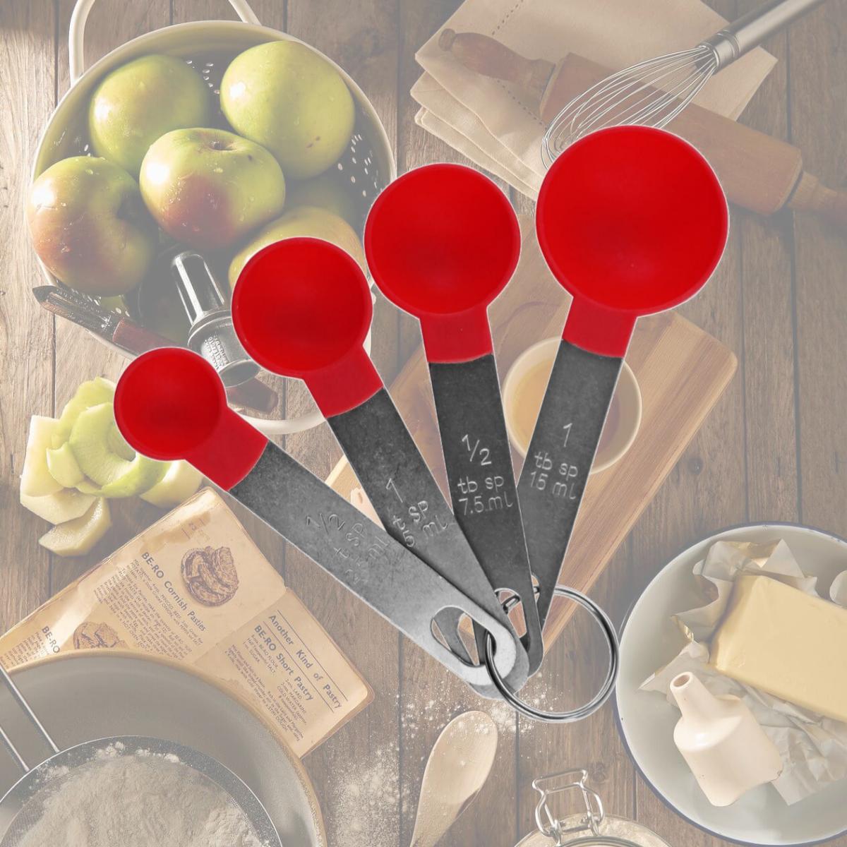 Picture of Reston Lloyd 05460 4 Piece Plastic & Stainless Steel Measuring Spoons Set, Red