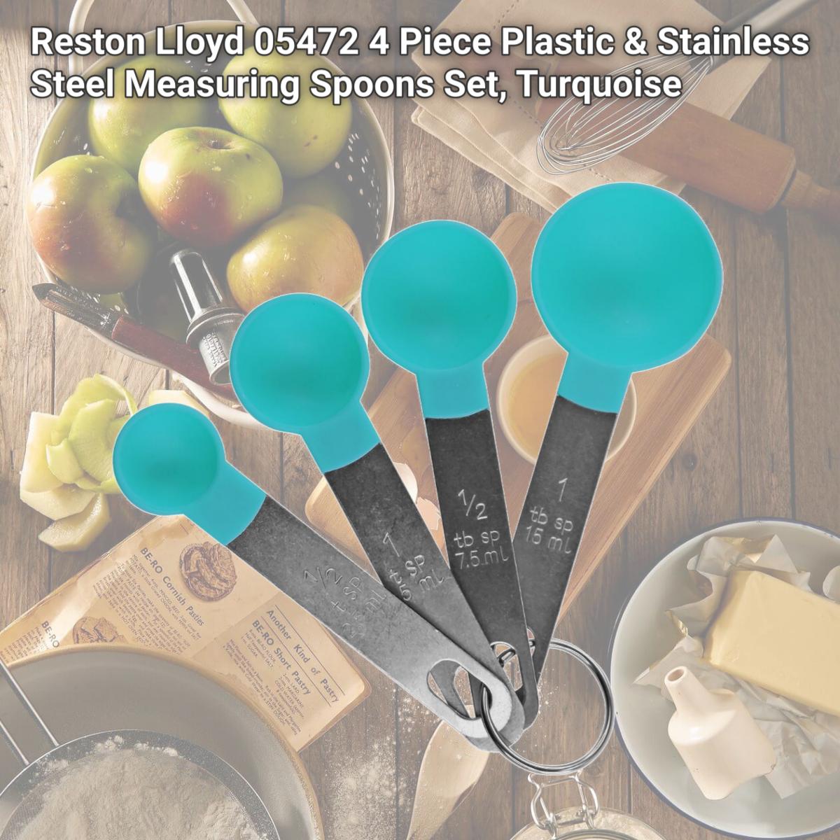 Picture of Reston Lloyd 05472 4 Piece Plastic & Stainless Steel Measuring Spoons Set, Turquoise