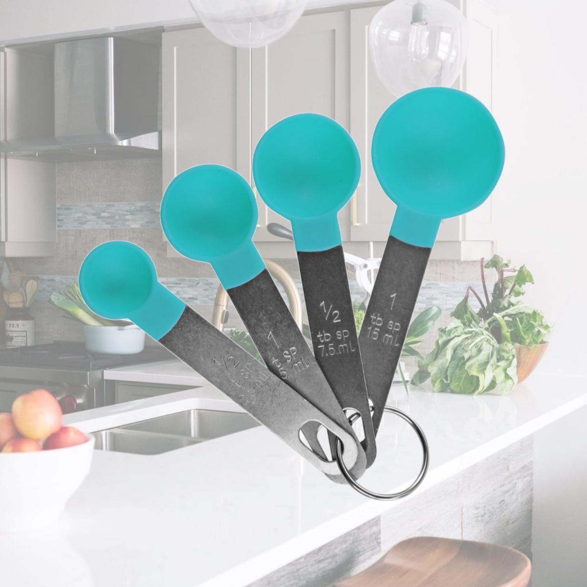 Picture of Reston Lloyd 05472 4 Piece Plastic & Stainless Steel Measuring Spoons Set, Turquoise