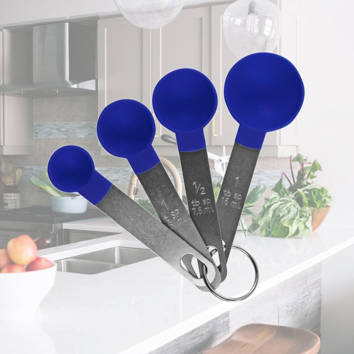 Picture of Reston Lloyd 05475 4 Piece Plastic & Stainless Steel Measuring Spoons Set, Indigo
