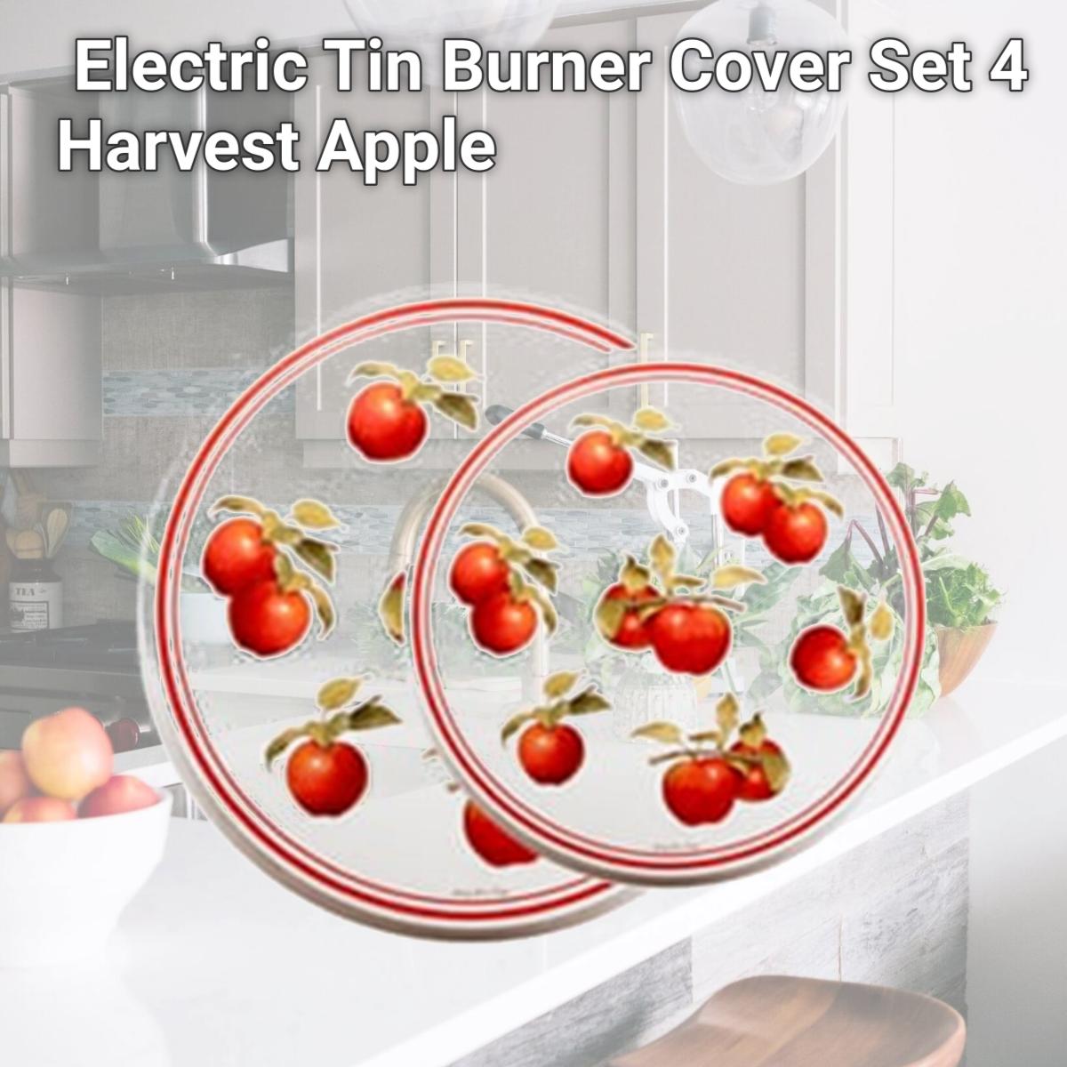 Picture of Reston Lloyd Burner Covers for Electric Stovetop, Decorative Lightweight Tin Covers, Set of 4 Covers (2-8 inch &amp; 2-10 inch), Conceals Messy Drip Pans  - Harvest Apple