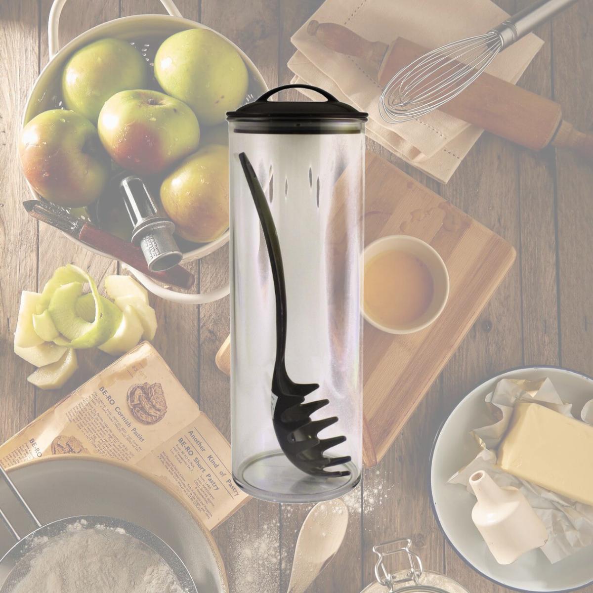 Picture of Reston Lloyd Spaghetti/Pasta Acrylic Canister with Matching Spaghetti Fork - Black