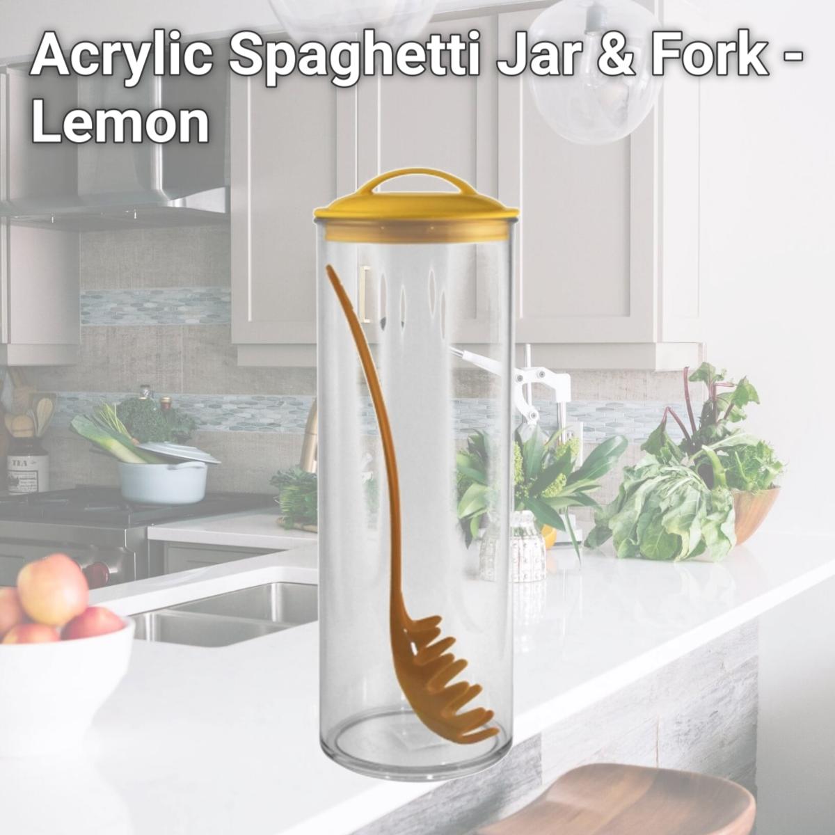 Picture of Reston Lloyd Spaghetti/Pasta Acrylic Canister with Matching Spaghetti Fork - Lemon