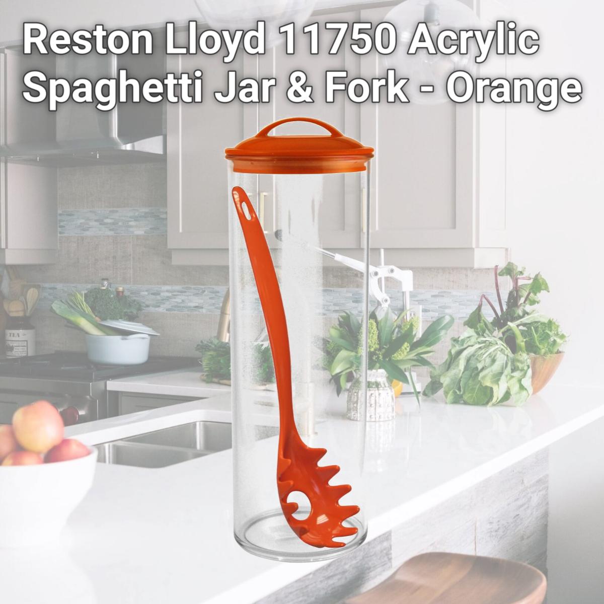 Picture of Reston Lloyd Spaghetti/Pasta Acrylic Canister with Matching Spaghetti Fork - Orange