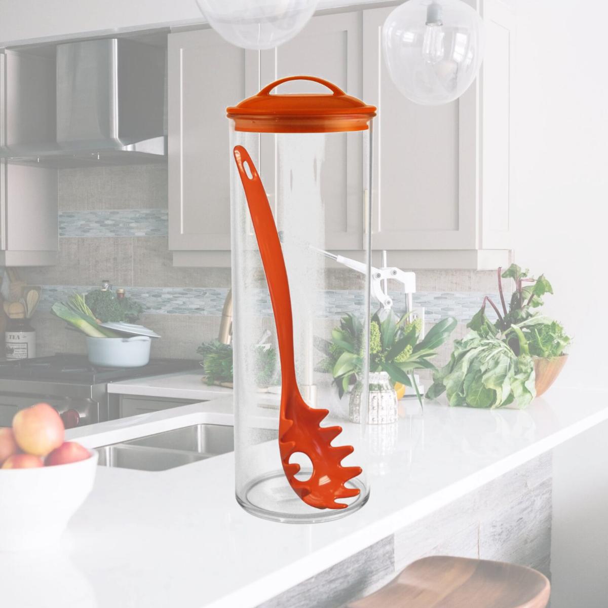 Picture of Reston Lloyd Spaghetti/Pasta Acrylic Canister with Matching Spaghetti Fork - Orange