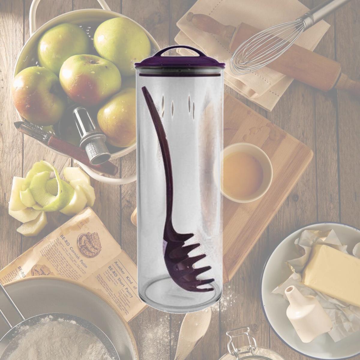 Picture of Reston Lloyd Spaghetti/Pasta Acrylic Canister with Matching Spaghetti Fork - Plum