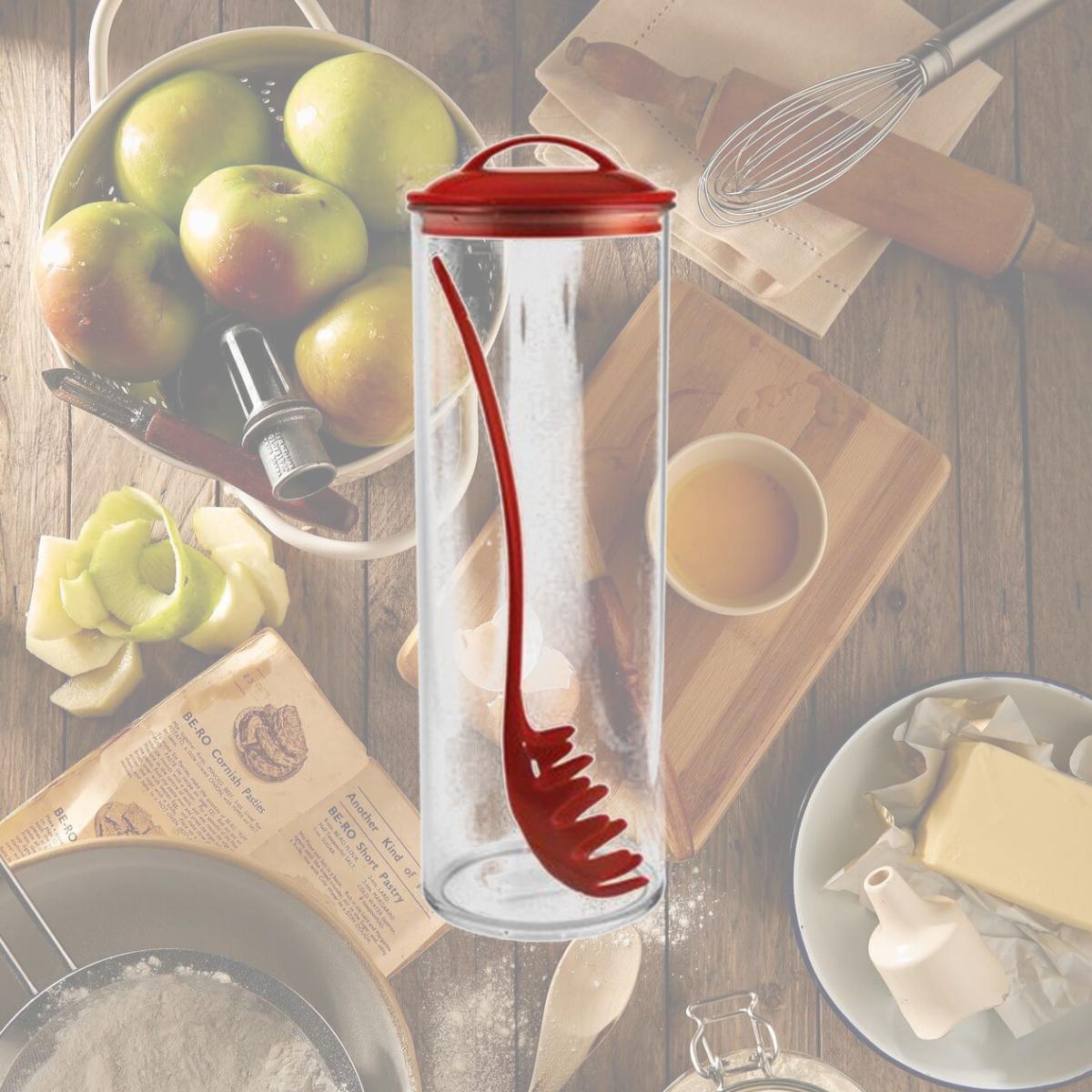 Picture of Reston Lloyd Spaghetti/Pasta Acrylic Canister with Matching Spaghetti Fork - Red