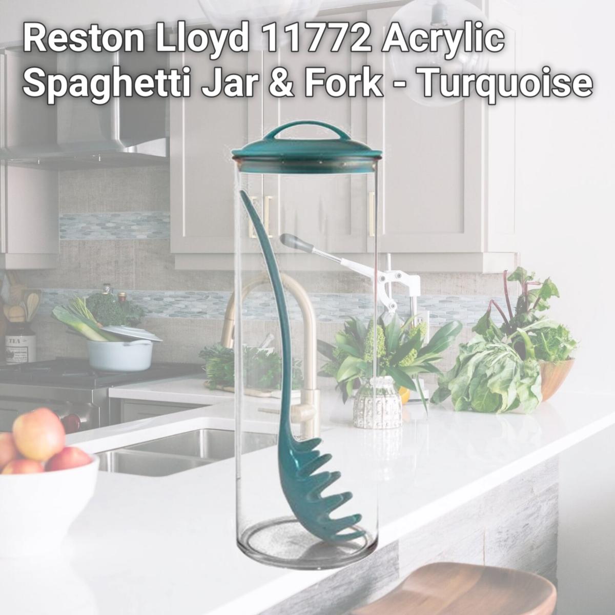 Picture of Reston Lloyd Spaghetti/Pasta Acrylic Canister with Matching Spaghetti Fork - Turquoise