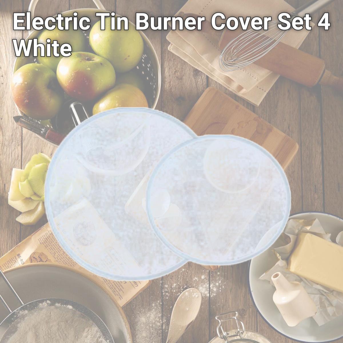 Picture of Reston Lloyd Burner Covers for Electric Stovetop, Decorative Lightweight Tin Covers, Set of 4 Covers (2-8 inch &amp; 2-10 inch), Conceals Messy Drip Pans  - White