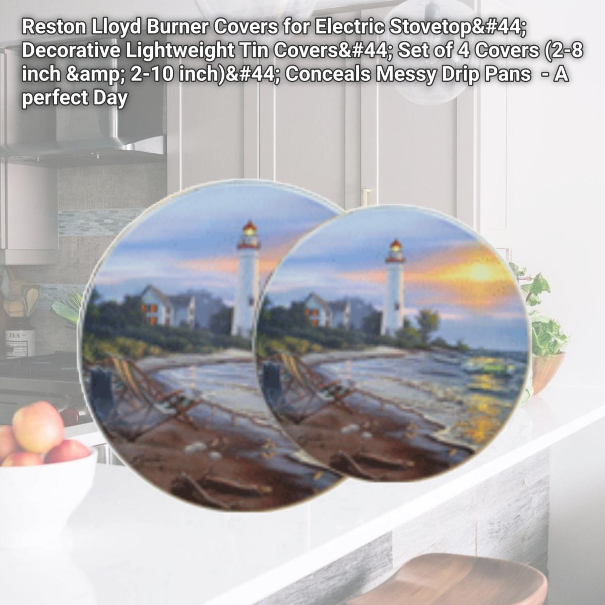 Picture of Reston Lloyd Burner Covers for Electric Stovetop, Decorative Lightweight Tin Covers, Set of 4 Covers (2-8 inch &amp; 2-10 inch), Conceals Messy Drip Pans  - A perfect Day