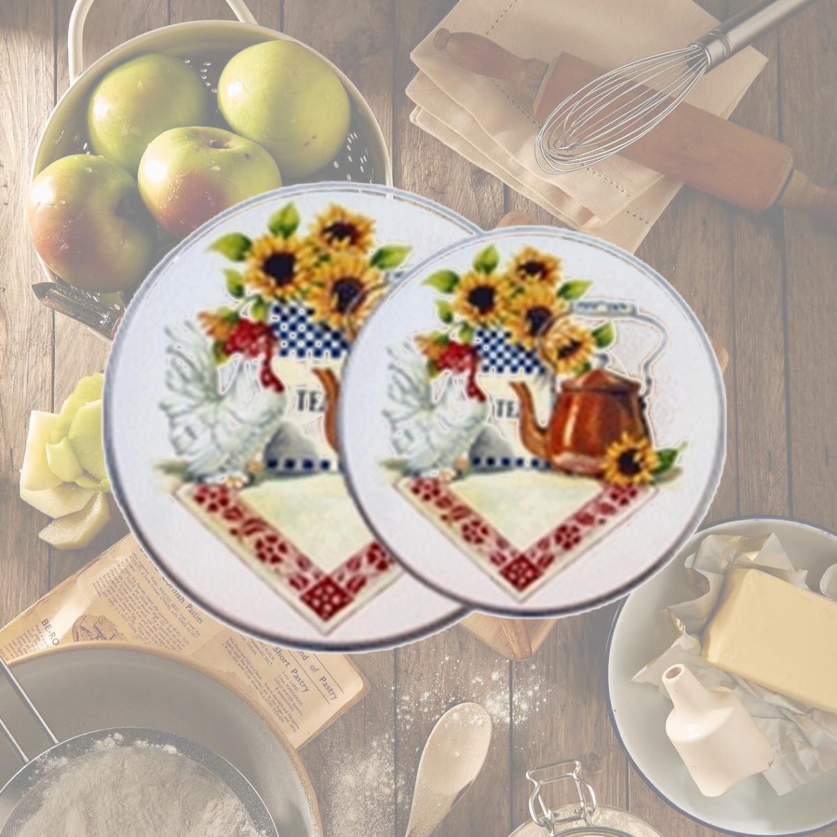 Picture of Reston Lloyd 4-413-W Electric Tin Burner Cover Set 4  Rooster &amp; Copper Kettle 