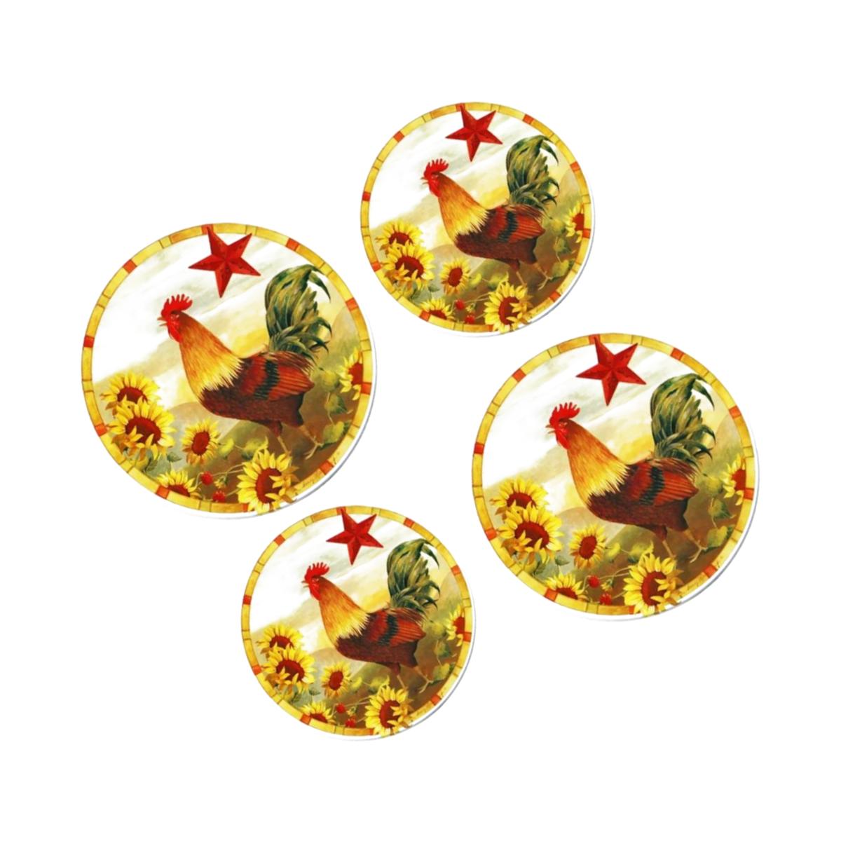 Picture of Reston Lloyd Burner Covers for Electric Stovetop, Decorative Lightweight Tin Covers, Set of 4 Covers (2-8 inch &amp; 2-10 inch), Conceals Messy Drip Pans  - Morning Rooster