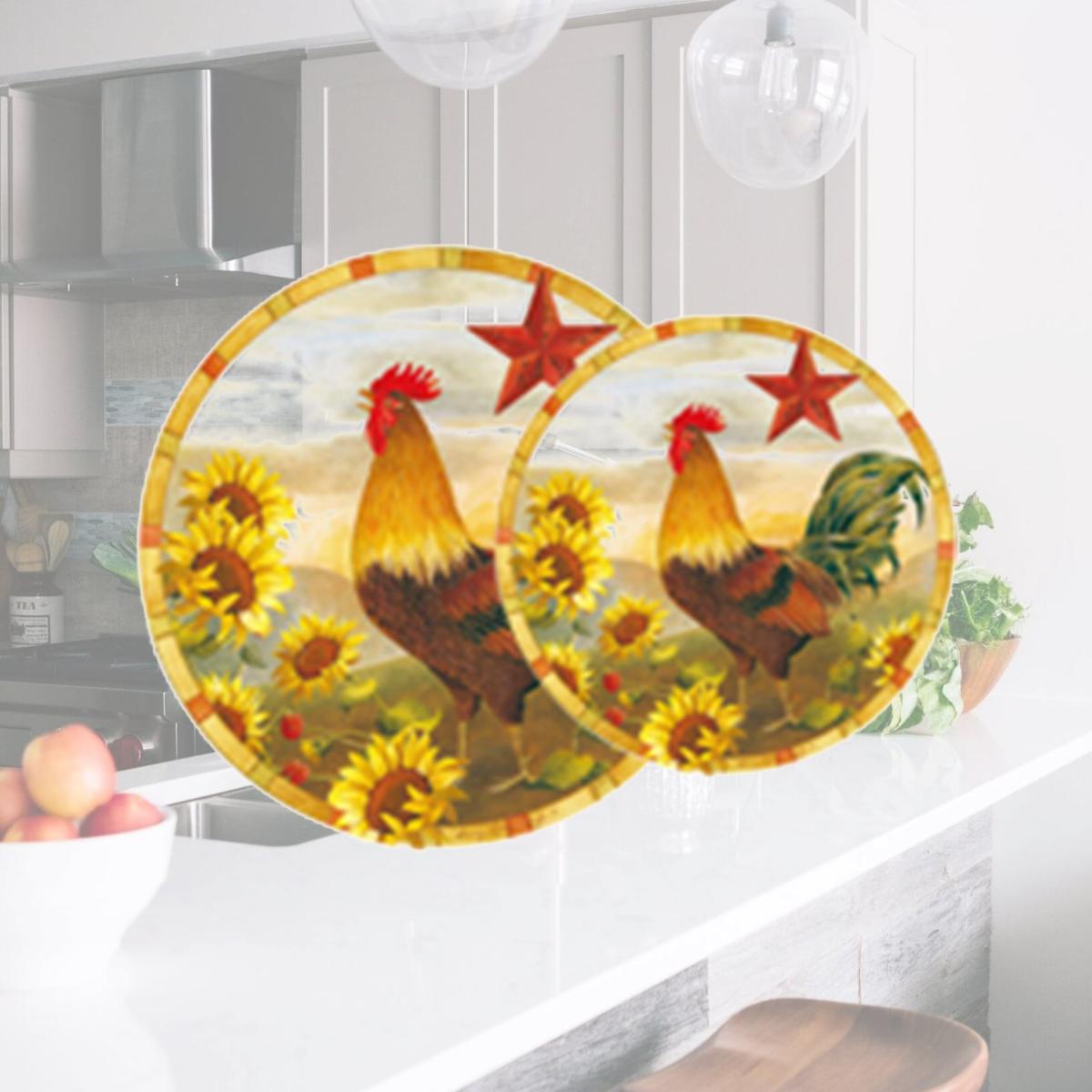 Picture of Reston Lloyd Burner Covers for Electric Stovetop, Decorative Lightweight Tin Covers, Set of 4 Covers (2-8 inch &amp; 2-10 inch), Conceals Messy Drip Pans  - Morning Rooster