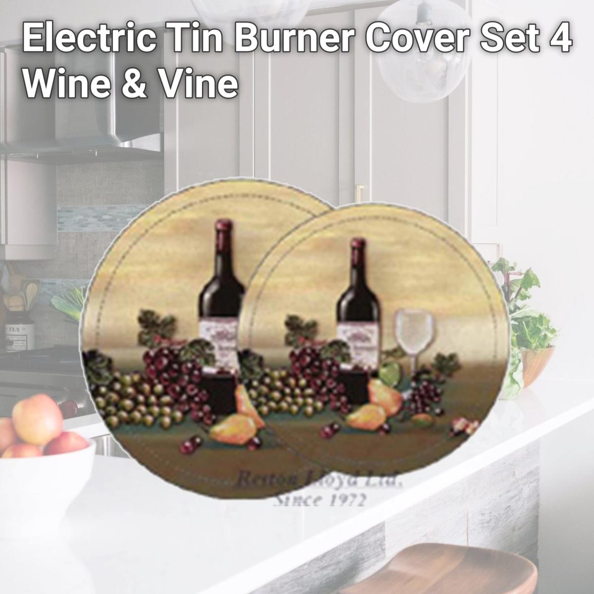 Picture of Reston Lloyd Burner Covers for Electric Stovetop, Decorative Lightweight Tin Covers, Set of 4 Covers (2-8 inch &amp; 2-10 inch), Conceals Messy Drip Pans  - Wine &amp; Vine